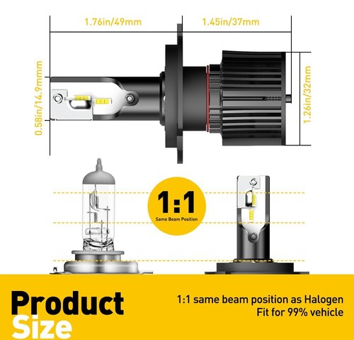 20000LM H4 9003 LED Headlights Bulbs Conversion Kit Hi Low Beam 100W 6000K White - Picture 3 of 12