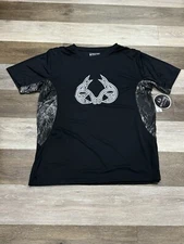 NWT! Realtree Polyester T-Shirt Men’s size Large Black Camo Sides