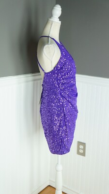 slim fit dress slacks Dplay Summer Retro V-Neck Puff Sleeve Purple Dress -Tarom M main image 1