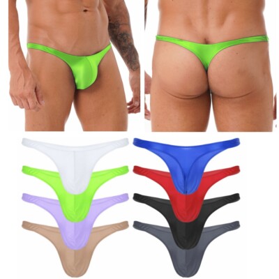 Agoky Sexy Herren Öl glänzende Thong Bulge Pouch Tanga Slip Unterhosen Bademode