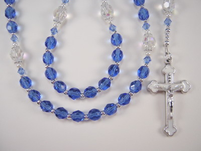 Girls Blue Rosary Catholic  17'' Blue Sapphire Czech Glass Chica Rosario