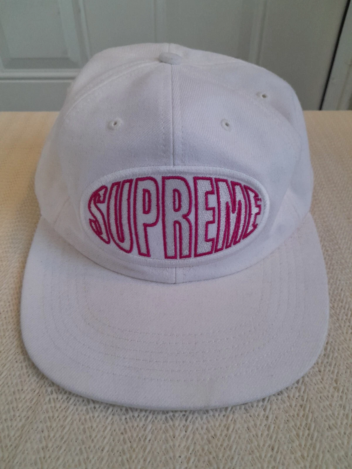 Supreme Warp 6 Panel Snapback Hat Pink White