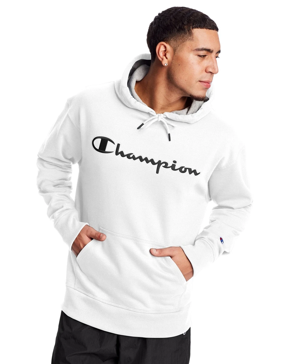 Champion Hoodie Powerblend Men Sweatshirt Satin Stitch Pockets Logo XS-XL | eBay