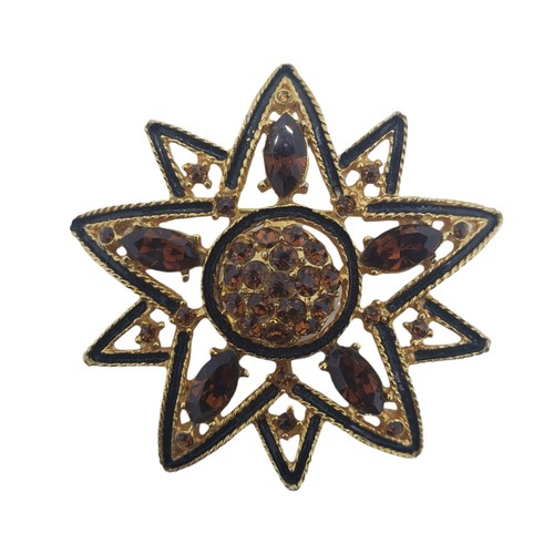 Vintage Gold Tone Root Beer Faceted Rhinestones Large Brooch Pin - Picture 7 of 12