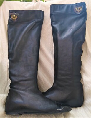 Basconi Black Flat Leather Boots Insulated Size 7 Full Zip Excellent