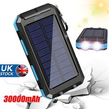 30000mAh Solar Powe Bank Pack Waterproof 2USB LED Battery Charger Phone UK