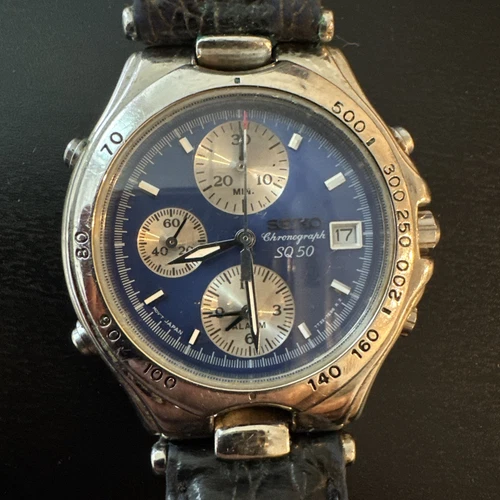 Vintage Seiko SQ50 Chronograph 7T32-7D40 Blue