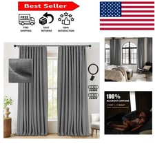 Versatile Dark Grey Linen Textured Blackout Curtains W50xL108 for Any Space