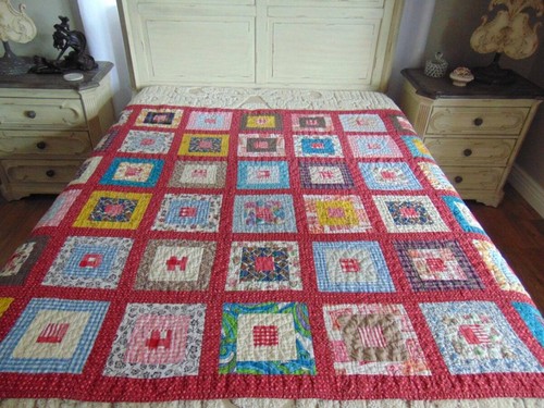 antique 1940's hand stitched OLD FASHION NINE PATCH PATCHWORK QUILT 65" x 72" - Picture 6 of 24