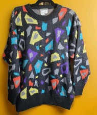 Vintage XI 80s Esprit Sport Knit Memphis Abstract Multi-colored Sweater Men s