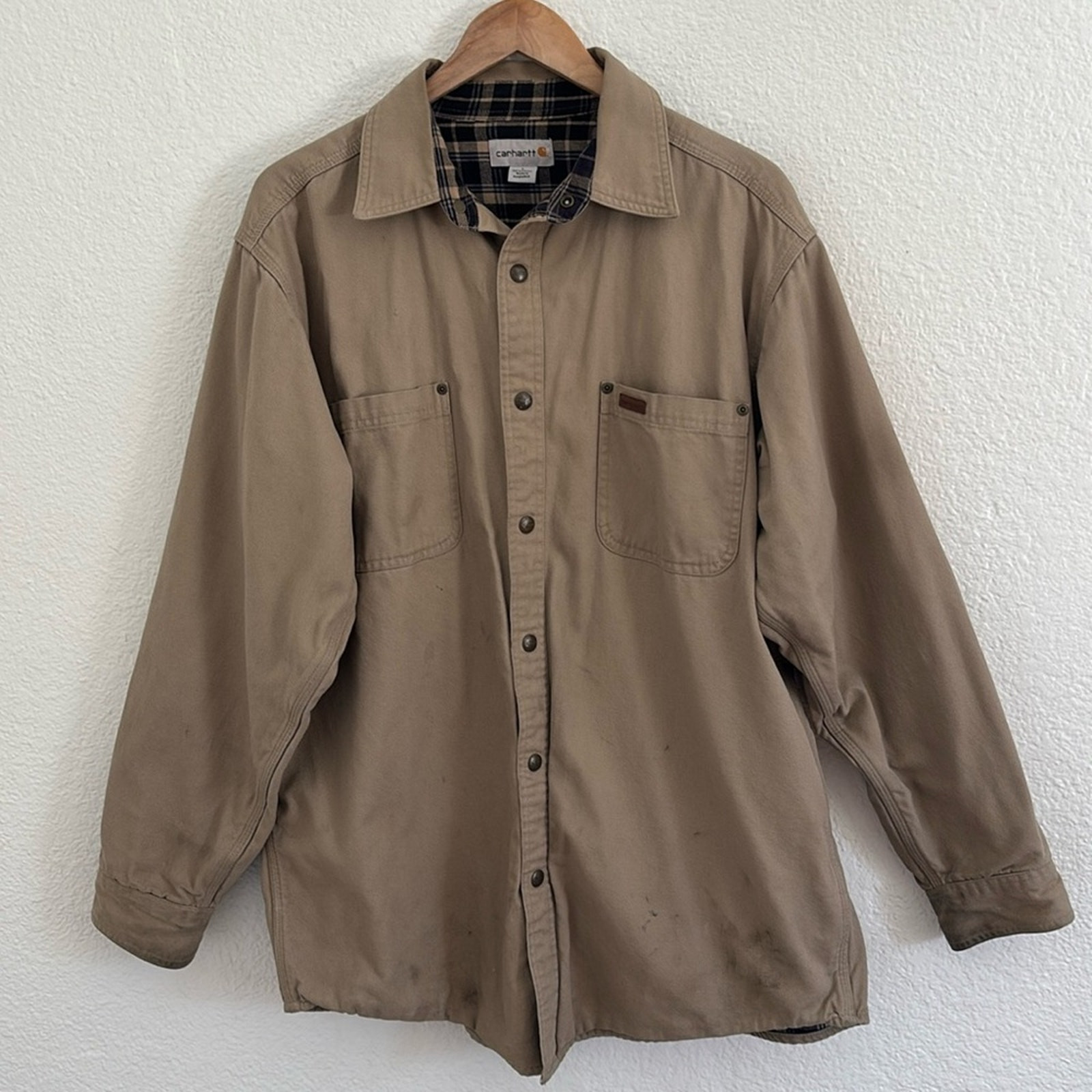 Carhartt Men's Distressed Plaid-Lined Cotton Chore Workwear Jacket Size Large