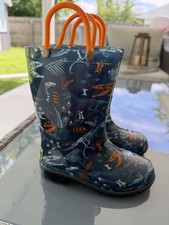 Western Chief Kids Dino Fossil Rain Boots Light Up Navy Orange Size 9