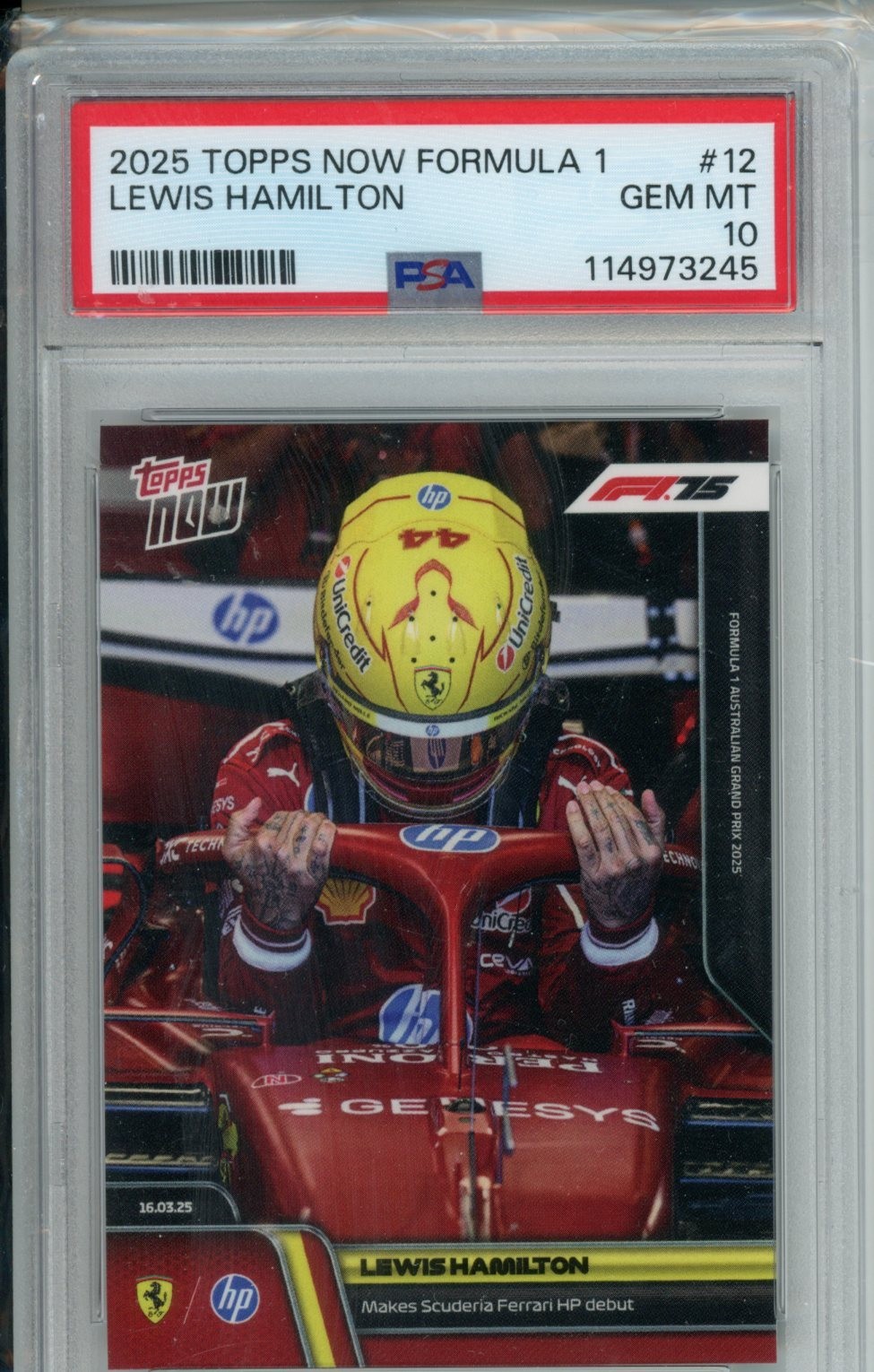 2025 TOPPS NOW FORMULA 1 #12 LEWIS HAMILTON PSA 10 FERARRI F1