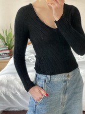 PRADA schwarzer 100% Kaschmir Rippstrick Pullover IT38, UK8, US4