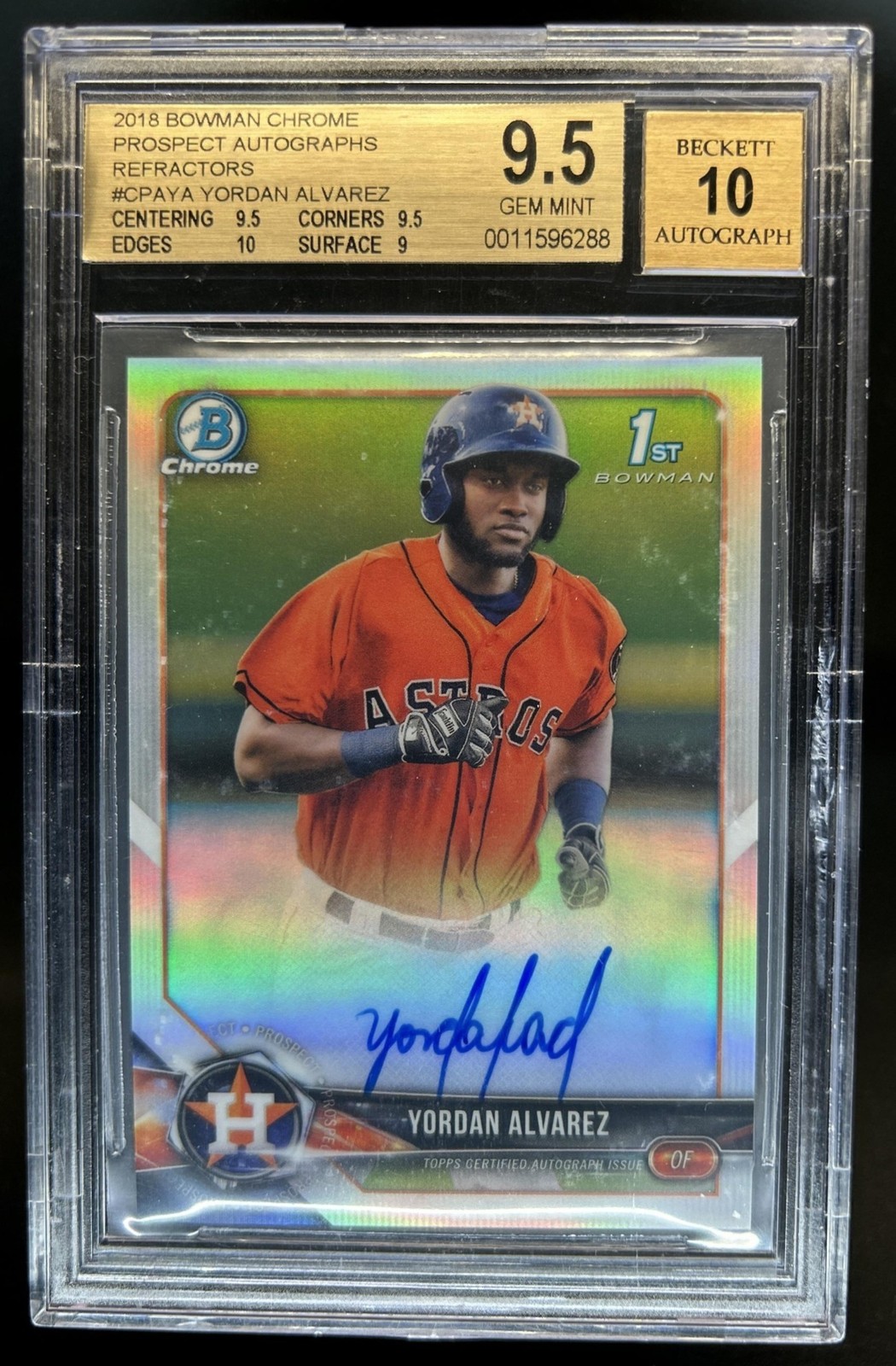 2018 Bowman Chrome Yordan Alvarez Auto 1st Refractor #/499 Astros BGS 9.5/10 view 1