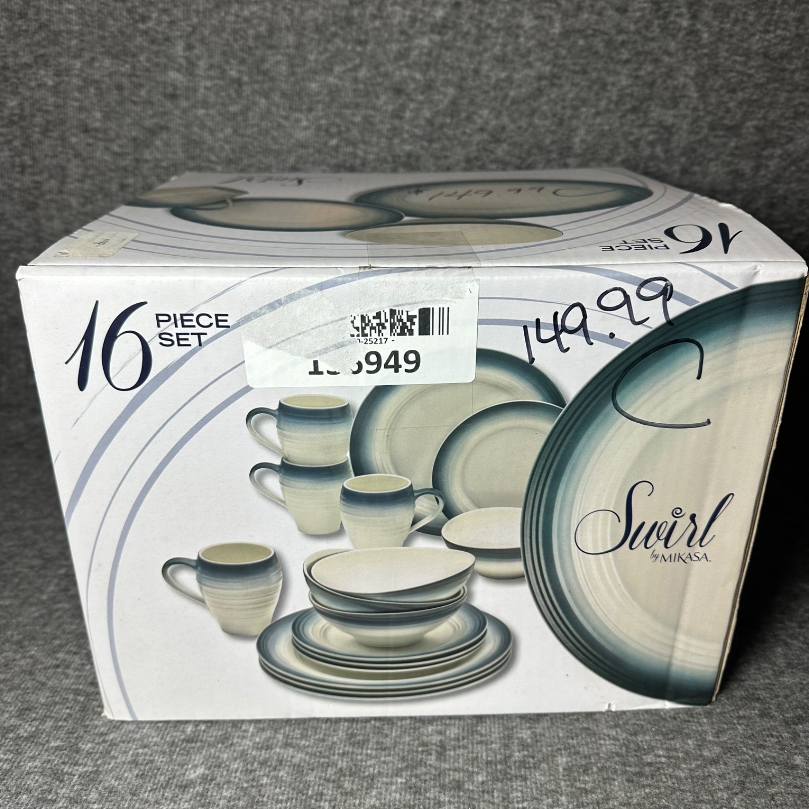 Mikasa Swirl Ombre Blue 16 Piece Dinnerware Set, Service for 4, BLUE 5140587 NEW