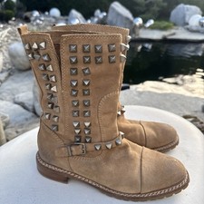 ZARA Stiefeletten 38 Biker Boots Nieten Stiefel Suede Leder Beige Y2K Studio