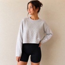 adidas Cropped Crewneck Fleece Sweatshirt Gra...