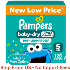 BIG SALE Pampers Baby Dry Diapers Size 5, 128 Count, Absorbent, Free Ship US