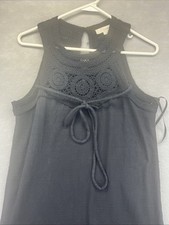 Loft Crochet Halter Midi Dress Size Small Black Sleeveless Cotton Side Slit