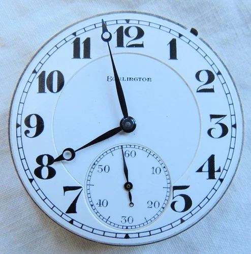 (Illinois) Burlington Pocket Watch Movement 21J 16S Runs w/Hand&Dial Old Antique