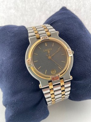 GUCCI 9000M Two Tone Gold Silver Date Men's Ladies Quartz Watch Vintage used
