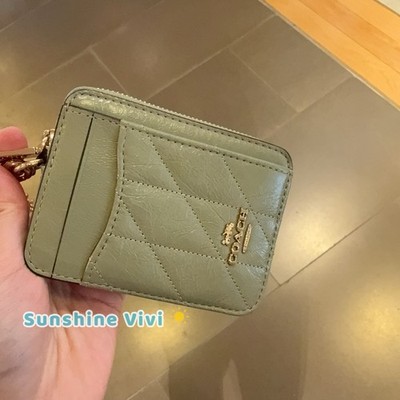 【COACH】SIGNATURE WALLET NWT Coach Zip Card Case With Quilting CEC51 Crinkle leather IM