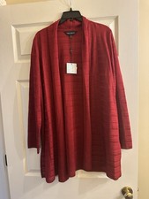 NWT Ming Wang Deep Red Heritage Fit Knit Open Front Jacket Large 325
