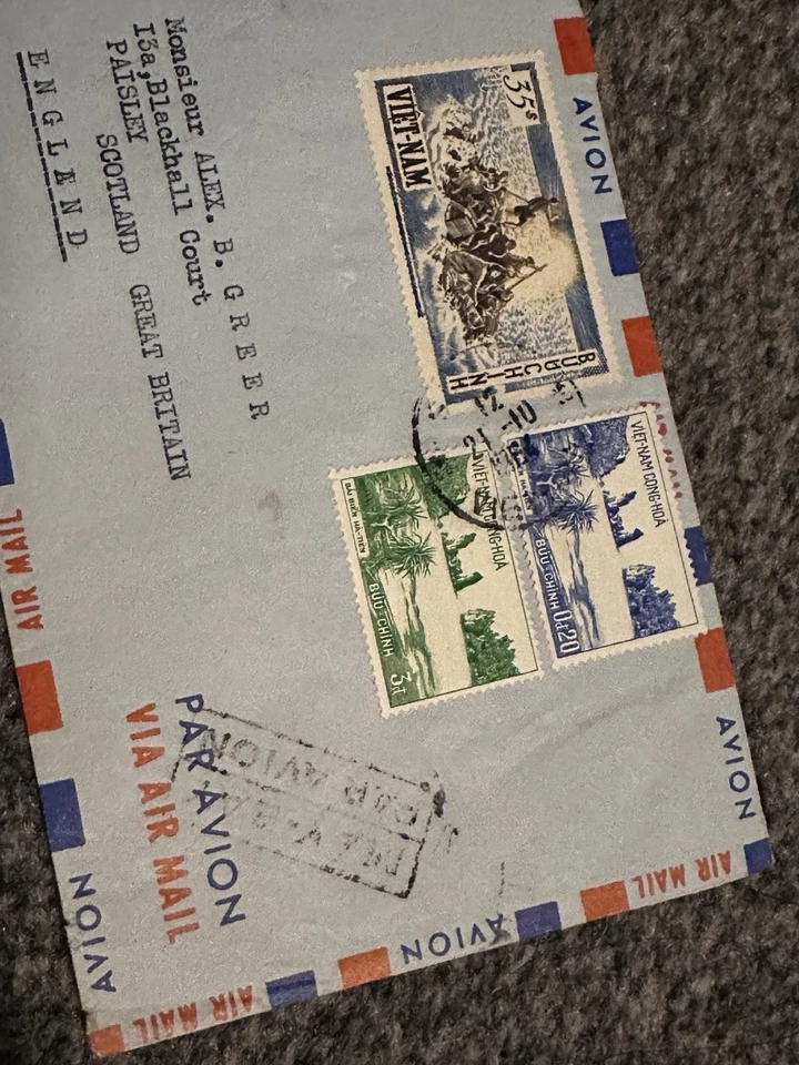 RARO SELLO DE CUBIERTA DE VIETNAM DEL SUR 1964 refugiados en balsa sobreimpreso a Escocia Foto 2 de 4