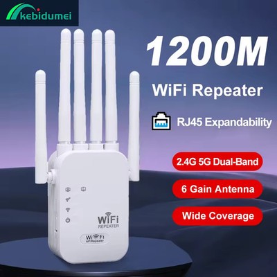 Kebidumei 1200Mbps Wireless WiFi Repeater WIFI Extender Signal Booster 2.4G 5G