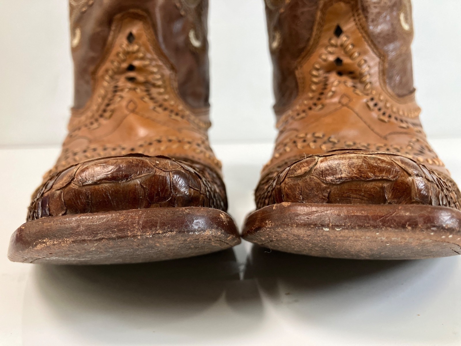 Cuadra 'Brown' Leather & Python Skin Western Rode… - image 4