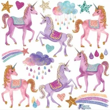 Pink Unicorn Stickers - Colorful Fantasy Sticker Sheet - Crafts & Scrapbooks