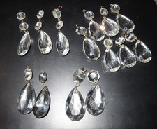 LOT OF 14 CRYSTAL LARGE TEARDROP PRISMS FOUR SIZES