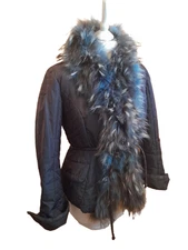 Weekend Sale!  Gallotti Teal Fur Trim Motorcycle Jacket w/Drawstring Belt