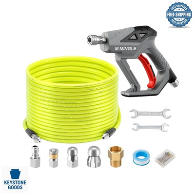 #ad 100 FT Sewer Jetting Kit for Pressure Washer Drain Cleaner with Nozzles amp; Gun $111.79