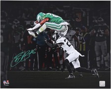 Saquon Barkley Eagles Signed 16x20 Reverse Hurdle Spotlight Photo - Green Ink