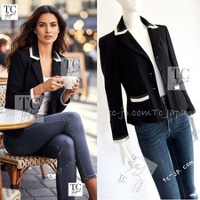 CHANEL 03S Black Silver White Trim Wool Silk Blazer Jacket 34 46 US2 US14