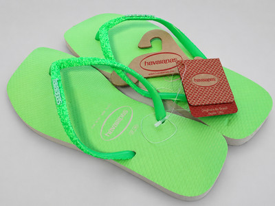 HAVAIANAS SQUARE GLITTER NEON BEIGE/GREEN EU 39/40 BR 37/38