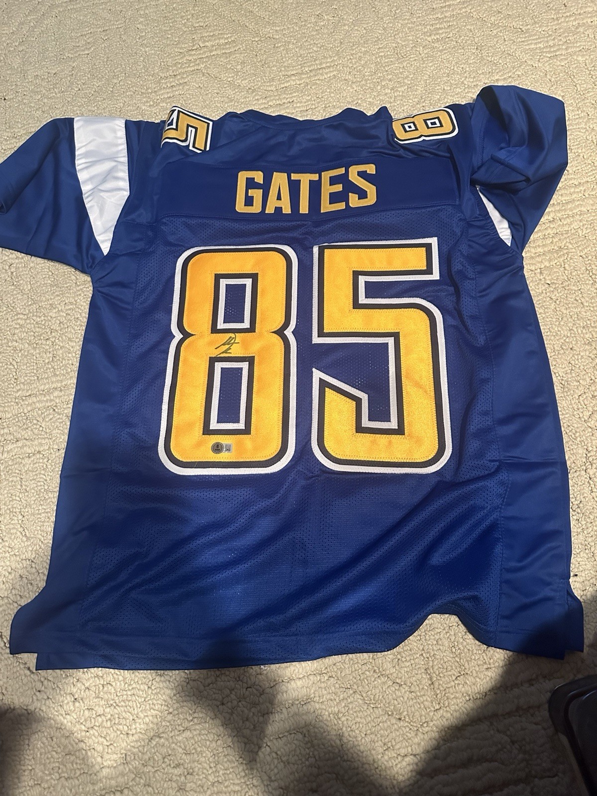 Antonio Gates Autographed Signed Los Angeles Chargers / Jersey Beckett Sticker Blue Custom Jersey 