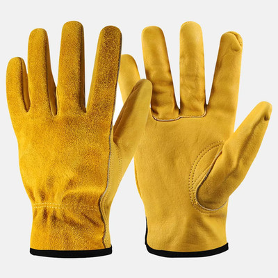 Leder Arbeitshandschuhe gelb dornenfest Herren Schutz Sicherheit Gartenhandschuhe