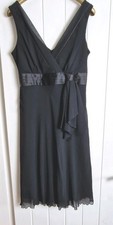 Debenhams Black Chiffon Midi Dress Size 10 V Neck Empire Waist Occasion Evening