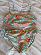 NWT Cat  Jack 2-piece Girls Bikini Swimsuit size L large 10/12 Colorful Flowers