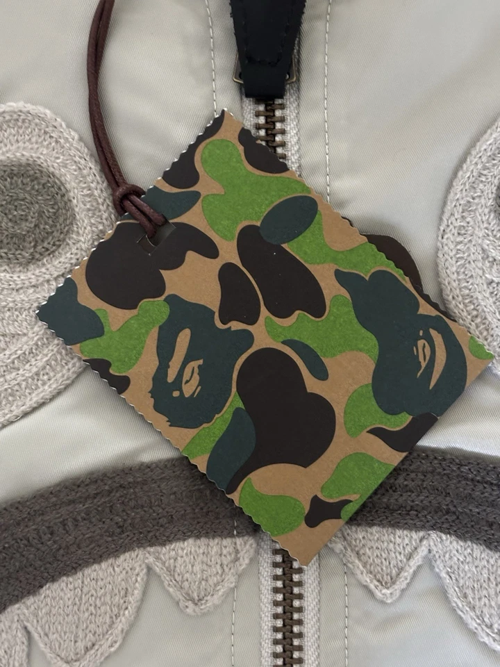 authentic a bathing ape bape tonal chain stitch shark bomber jacket L new beige - Image 4 of 4