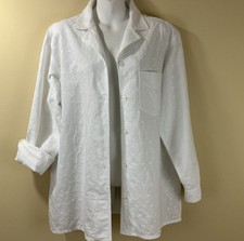 Liz Claiborne Wear Shirt Jacket VTG White Embroidered M L Linen Cotton Relaxed