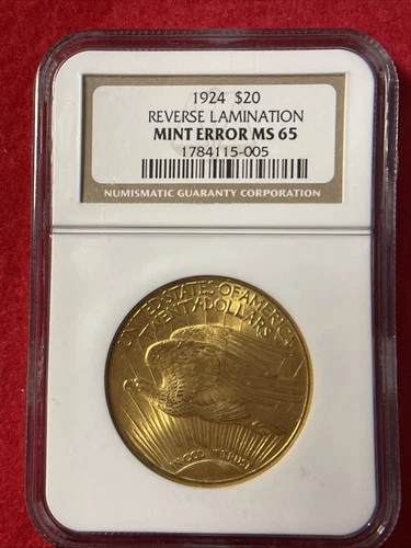 1924 Saint Gaudens NGC MS65 Gem Grade Double Eagle- MINT ERROR-REVERSE LAMINATIO