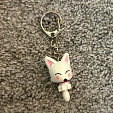 White/Pink Cat Animal Theme Plastic Keychain Charm w/ Detachable Keyring