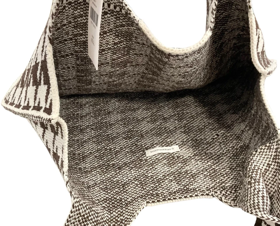 Bolsa tote Anthropologie Herringbone marrom branca estampada malha varejo $300 - Imagem 2 de 3