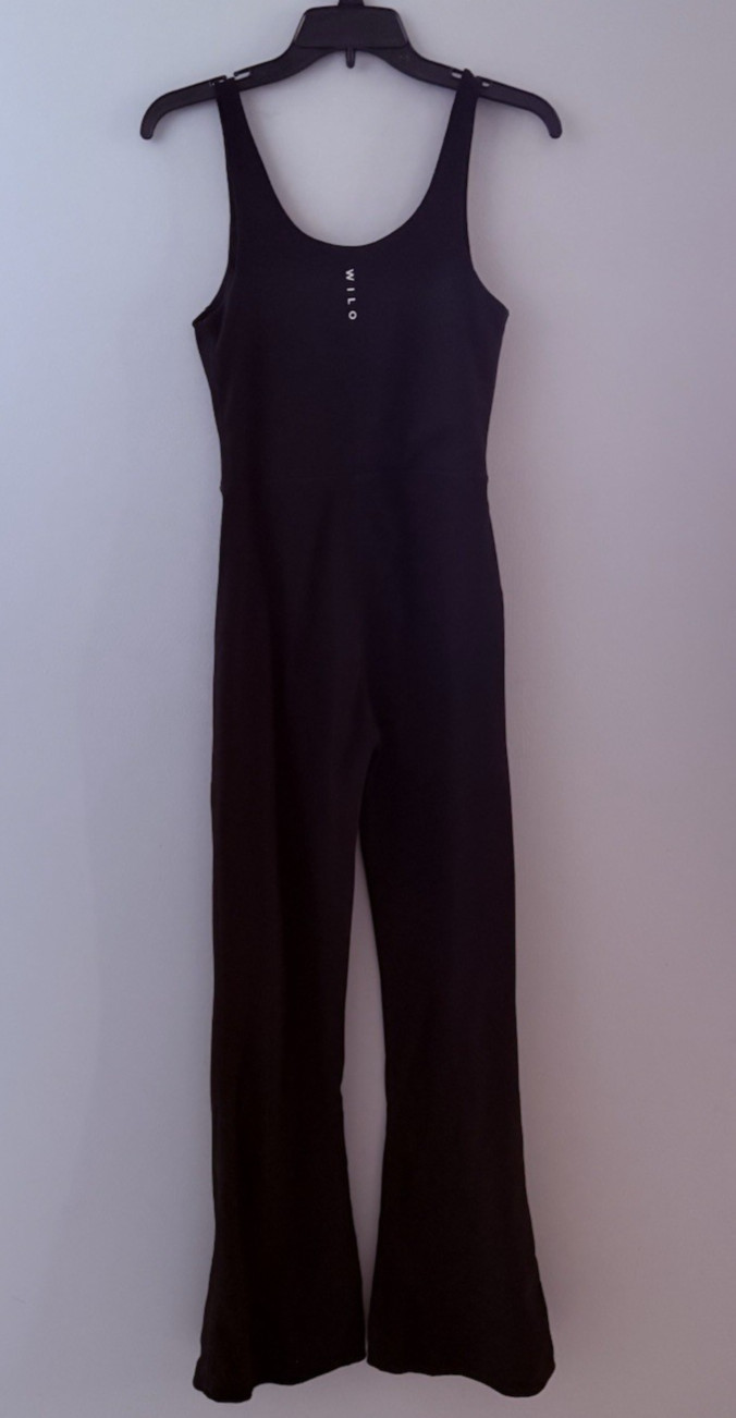 Wilo The Label Flare Ribbed Jumpsuit Size Medium Black One Piece Yoga Athletic