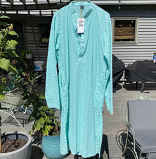 De Royal Mens Kurta Firozi Mint Aqua Blue Embroidered Longline Shirt Size 42 NWT