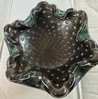 Vintage MCM Murano Bullicante Bubble 4 Leaf Ruffled Art Glass Bowl Ashtray